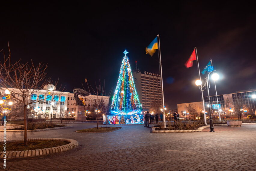 Площадь Единства в Бердянске и новогодняя елка